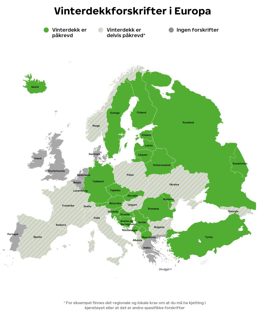 Vinterdekkforskrifter i Europa Vinterdekkforskrifter i Europa