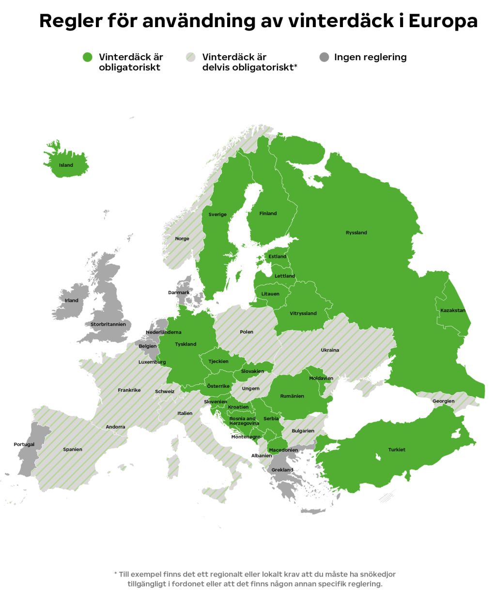 Vinterdäck-regler i Europa Vinterdäck-regler i Europa